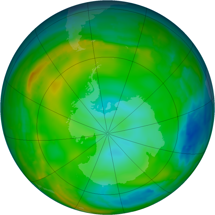 Antarctic ozone map for 29 June 2010